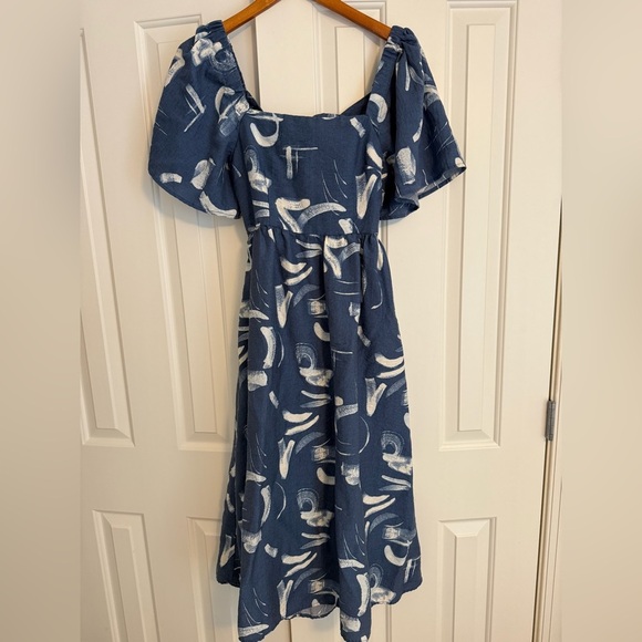 A New Day Blue and White Flutter Sleeve Sundress Size Small - Picture 2 of 12